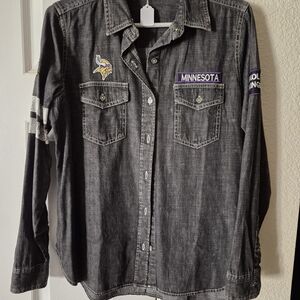 Womens Gray Denim Button Down Shirt